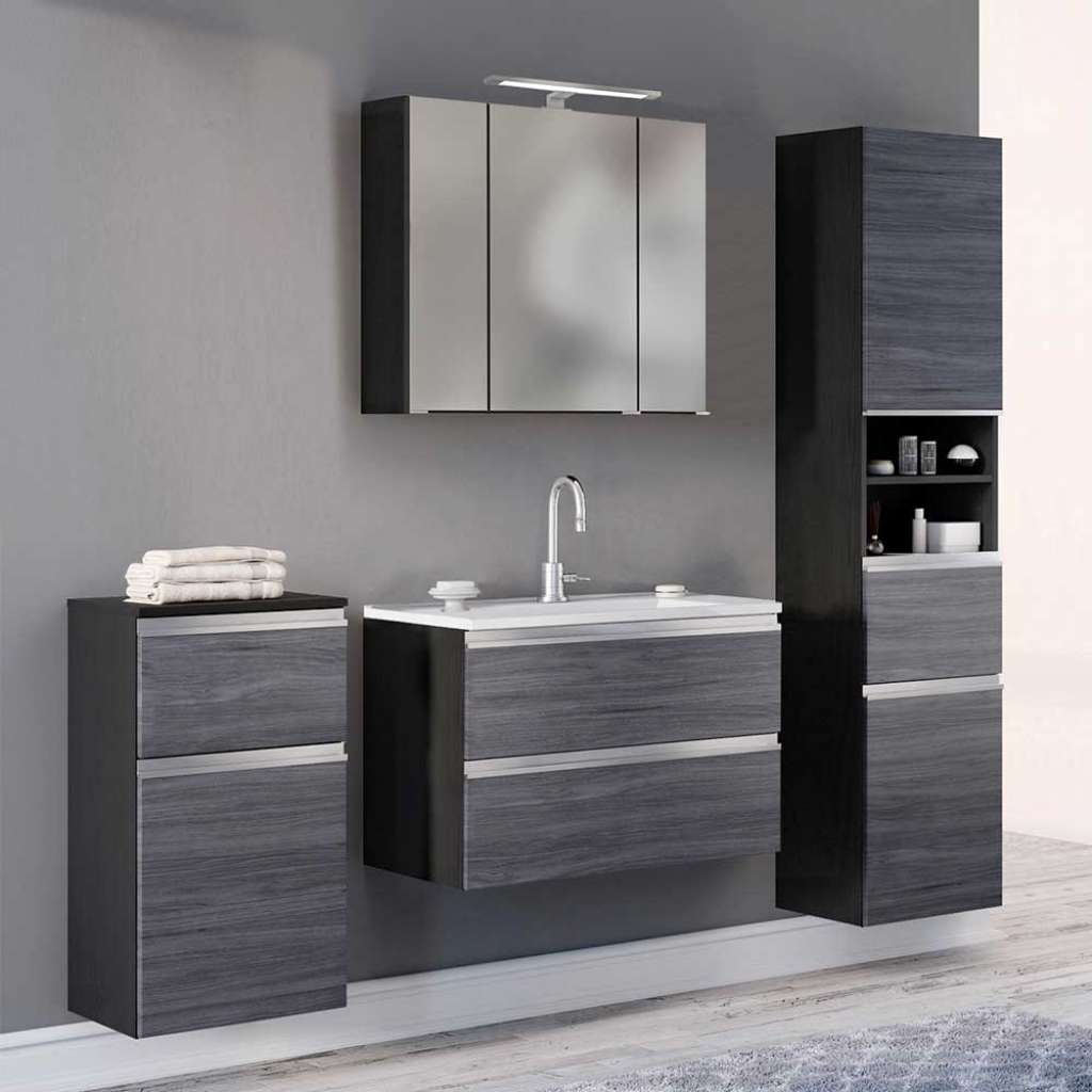 Badezimmerset in Eiche Grau Optik LED Beleuchtung (4-teilig)