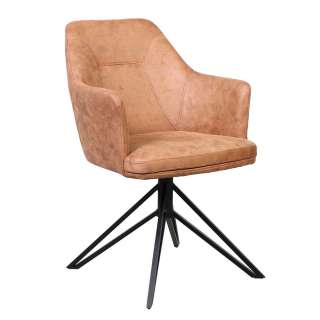Esszimmerarmlehnstuhl in Cognac Braun Microfaser drehbar (2er Set)