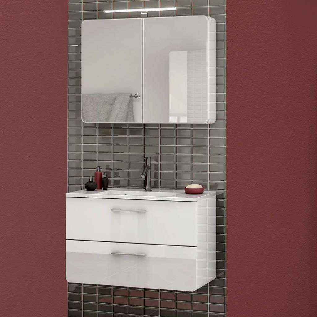 Waschplatz Set in Weiß Hochglanz 80 cm breit (2-teilig)