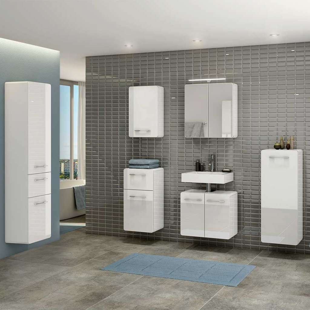 Design Badmöbel in Weiß Hochglanz Wandmontage (6-teilig)