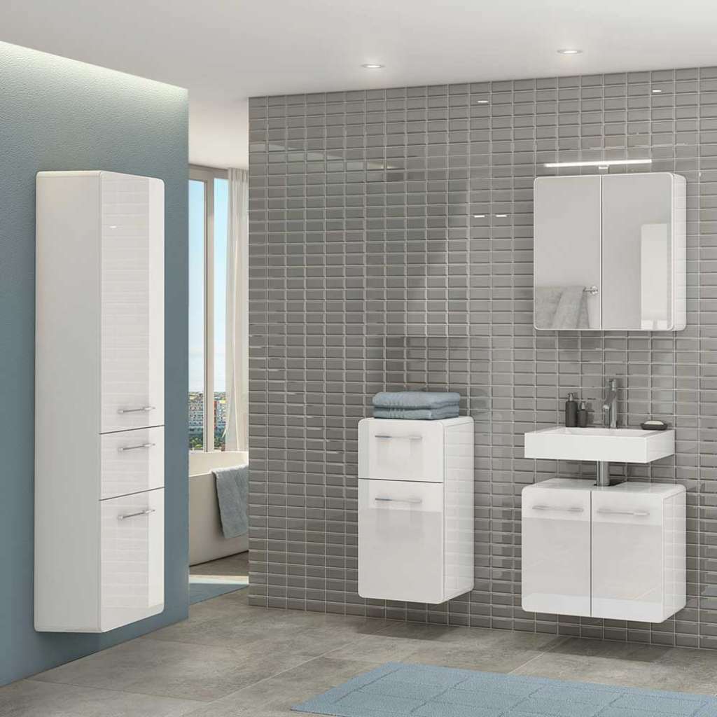 Komplett Badezimmer Set in Weiß Hochglanz Made in Germany (4-teilig)