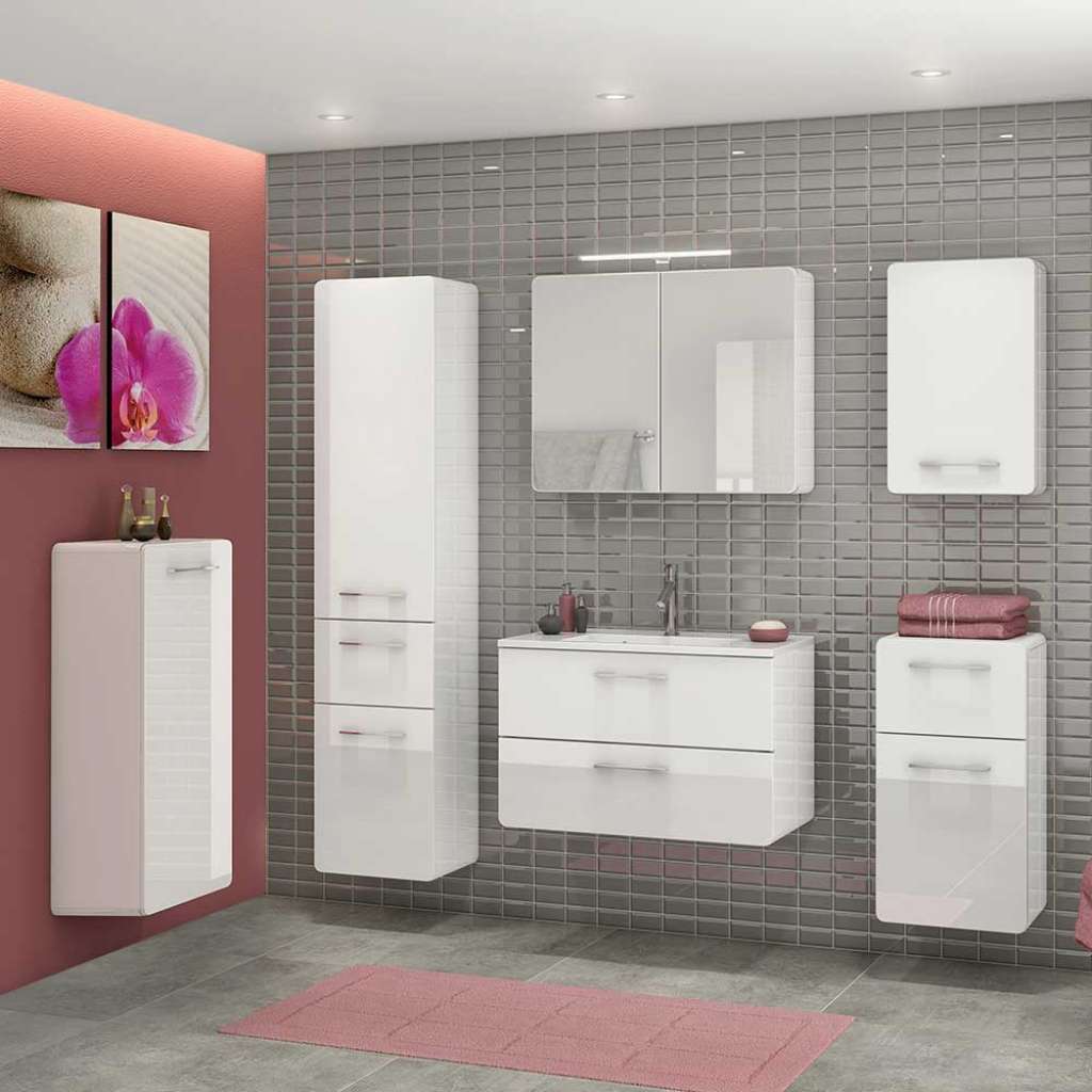 Badezimmerset in Hochglanz Weiß Made in Germany (6-teilig)