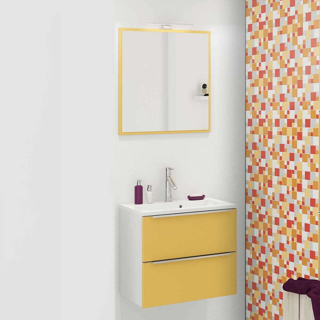 Design Badmöbel Set in Gelb und Weiß LED Beleuchtung (2-teilig)