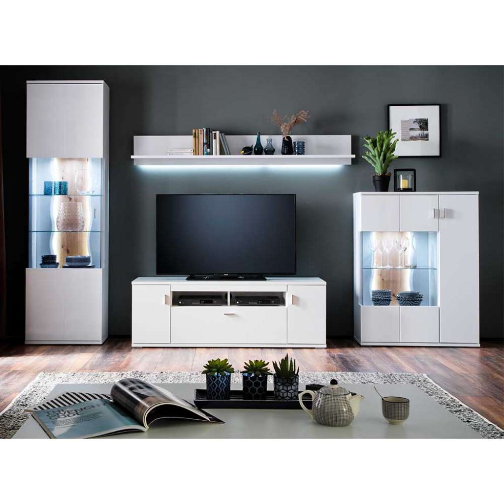 Hochglanz Schrankwand in Weiß 320 cm breit (4-teilig)