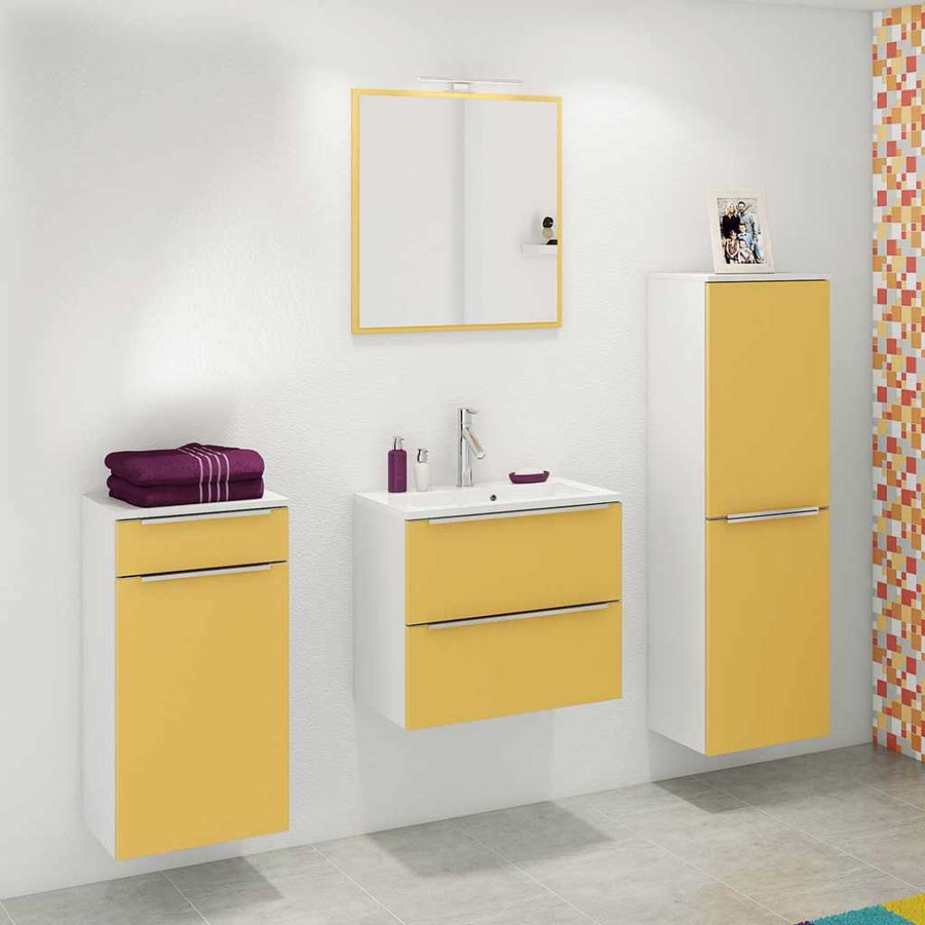 Design Waschplatz Set in Gelb und Weiß LED Beleuchtung (4-teilig)