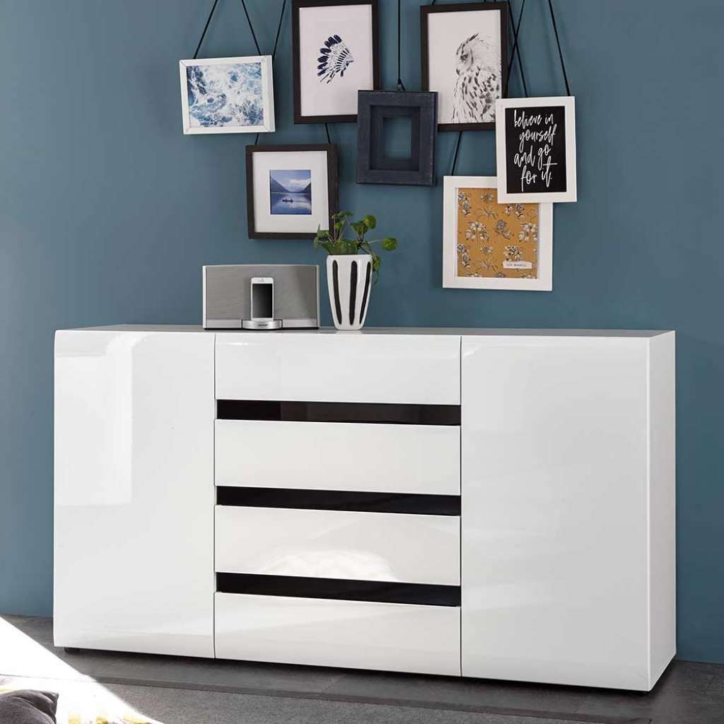Design Sideboard in Hochglanz Weiß und Schwarz 155 cm breit