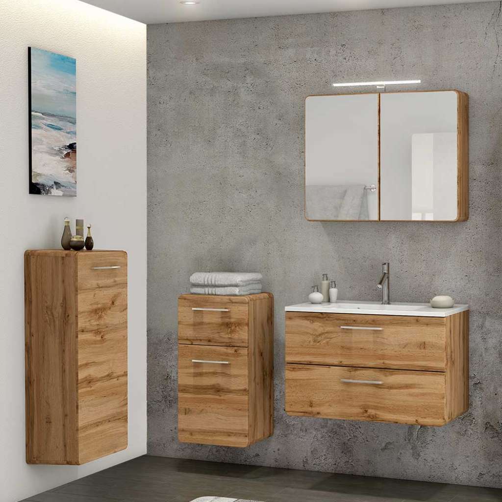 Badmöbel Set in Wildeiche Optik 120 cm breit (4-teilig)