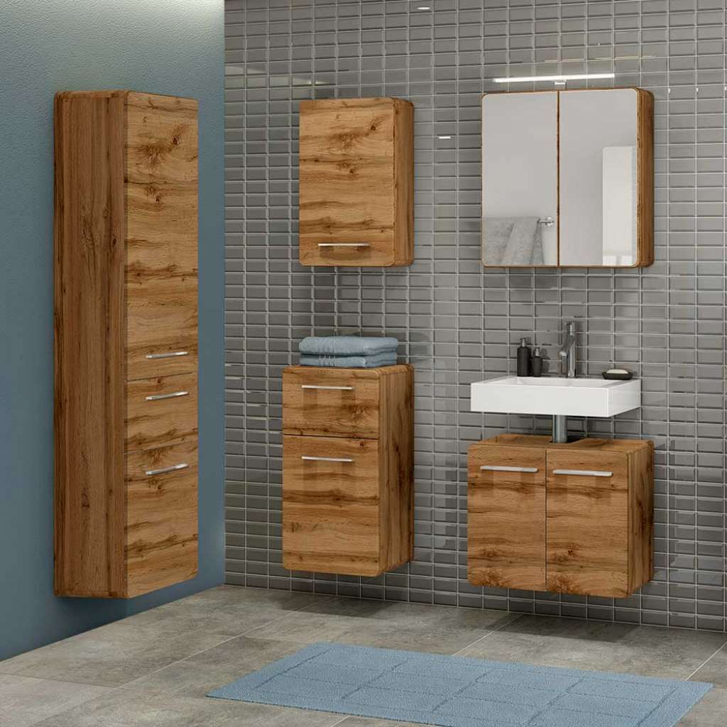 Badezimmer Möbel Komplettset in Wildeichefarben 100 cm breit (5-teilig)