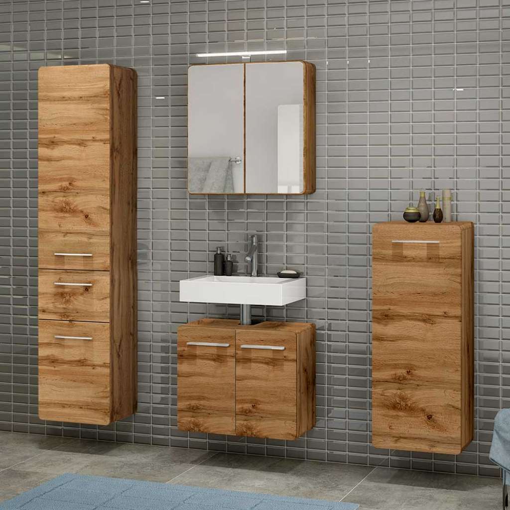 Badezimmermöbelset in Wildeichefarben 140 cm breit (4-teilig)