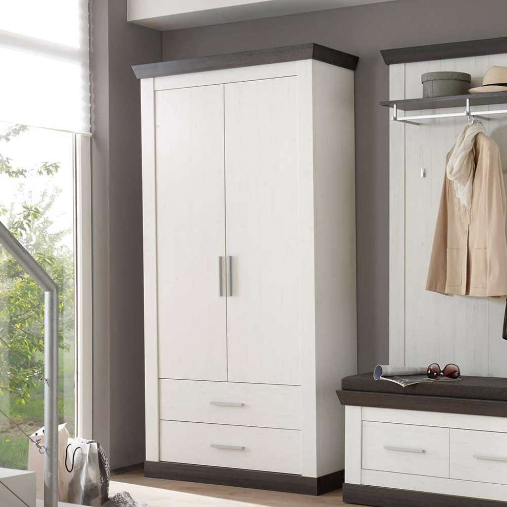 Garderobenschrank in Braun Weiß Landhausstil