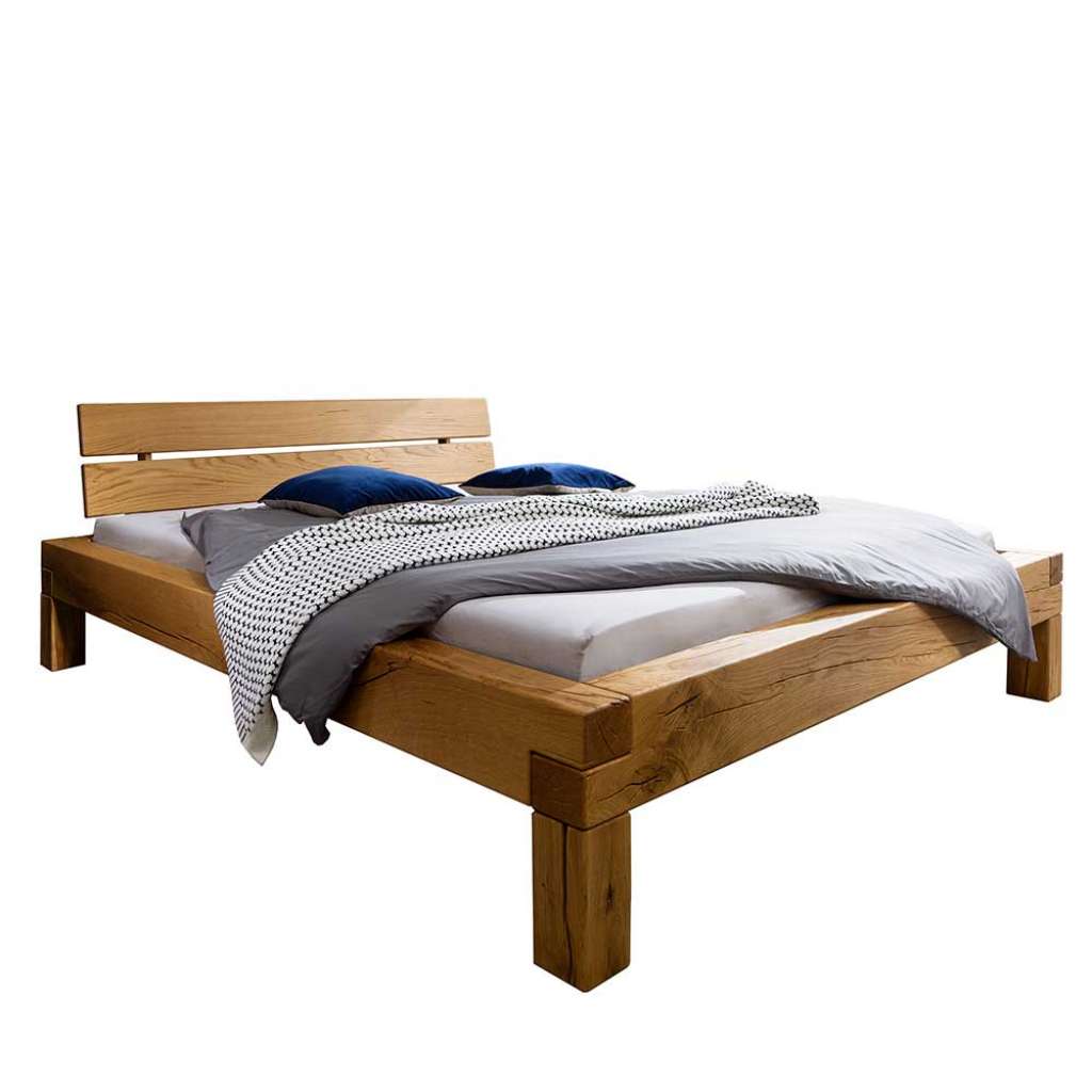 Balkenbett aus Wildeiche Massivholz rustikalen Landhausstil