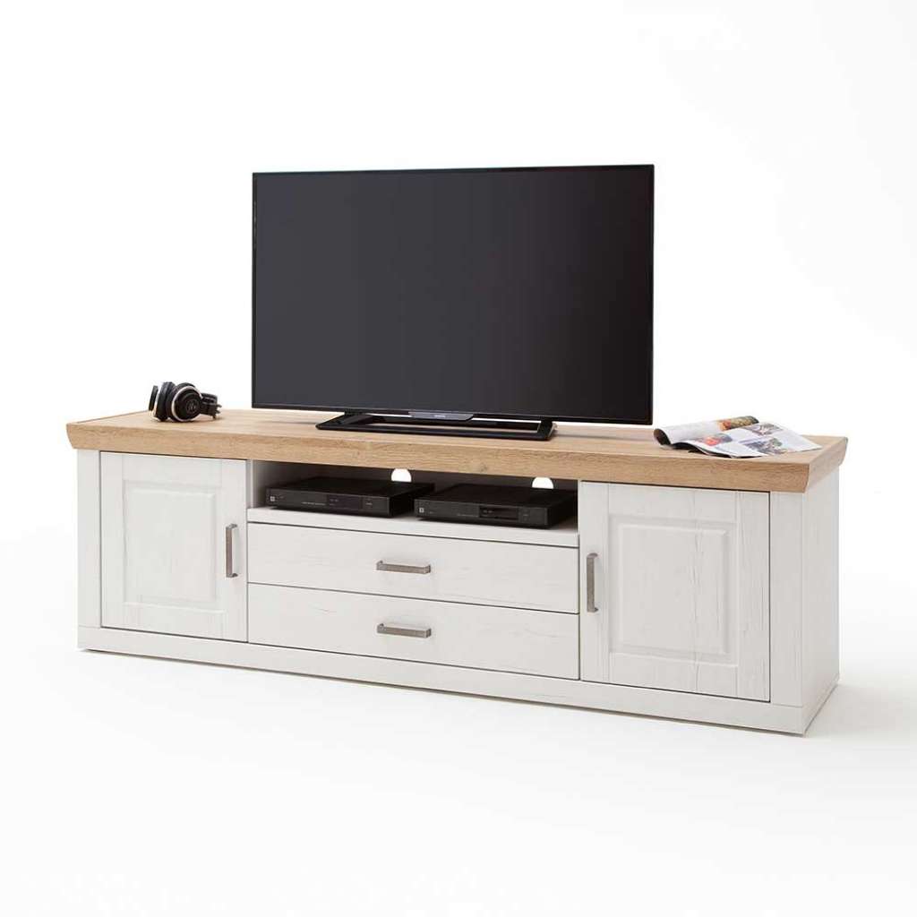 TV Unterschrank in Weiß und Eiche Optik Landhausstil