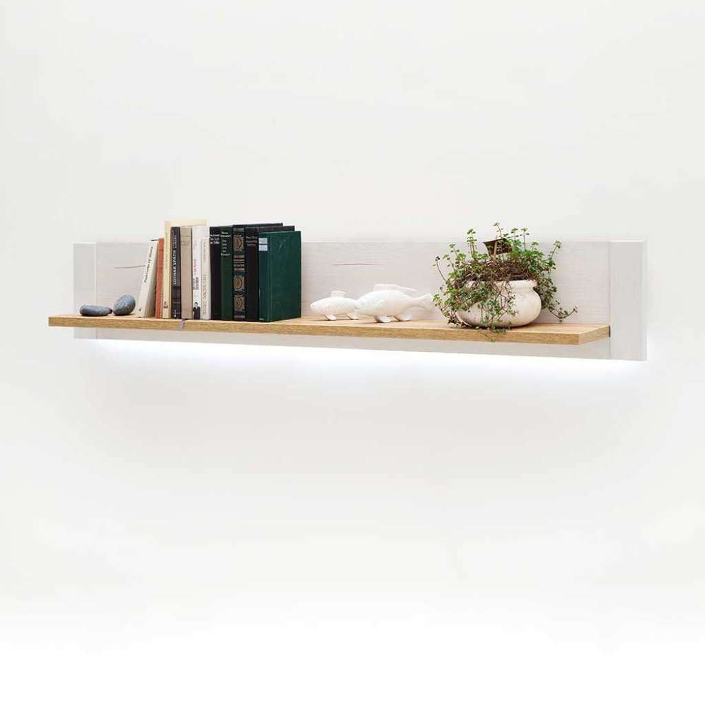 Wandhängeregal in Weiß und Eiche Optik 150 cm breit