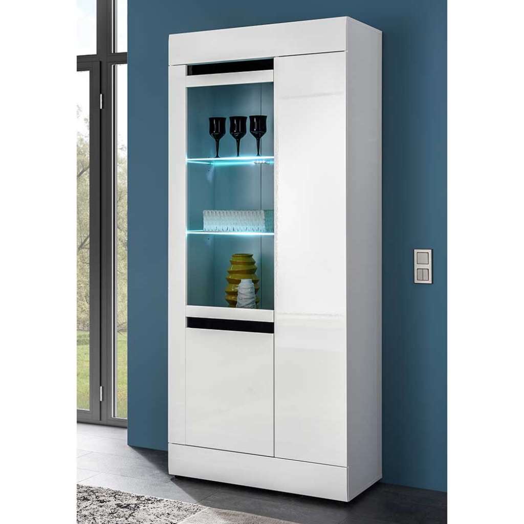 Vitrinenschrank in Hochglanz Weiß 200 cm hoch