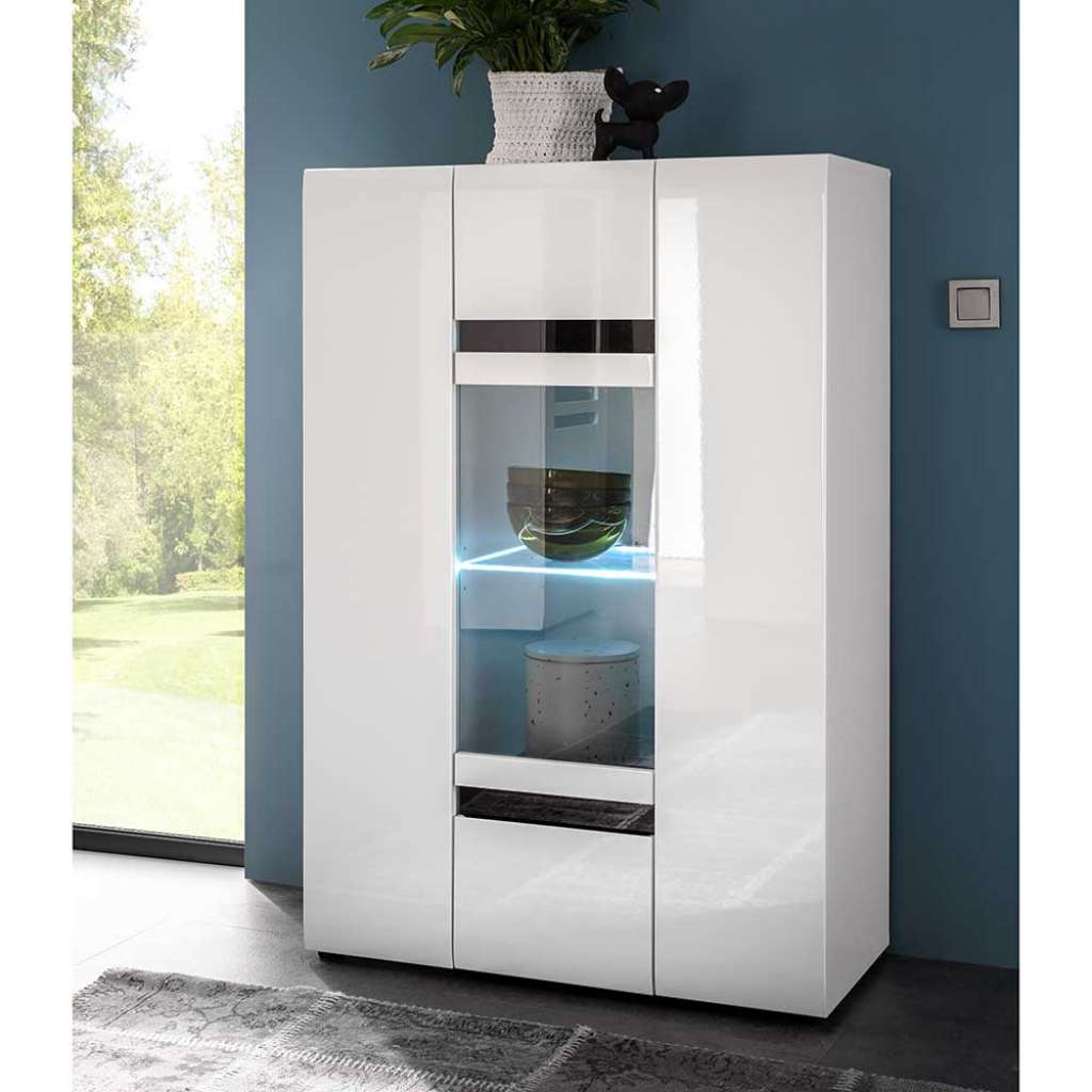 Hochglanz Vitrine in Weiß einer Glastür