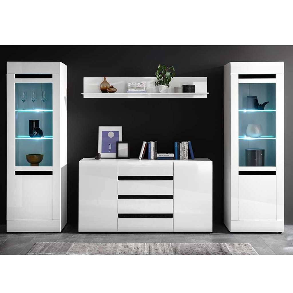 Esszimmer Wohnwand in Weiß Hochglanz modern (4-teilig)