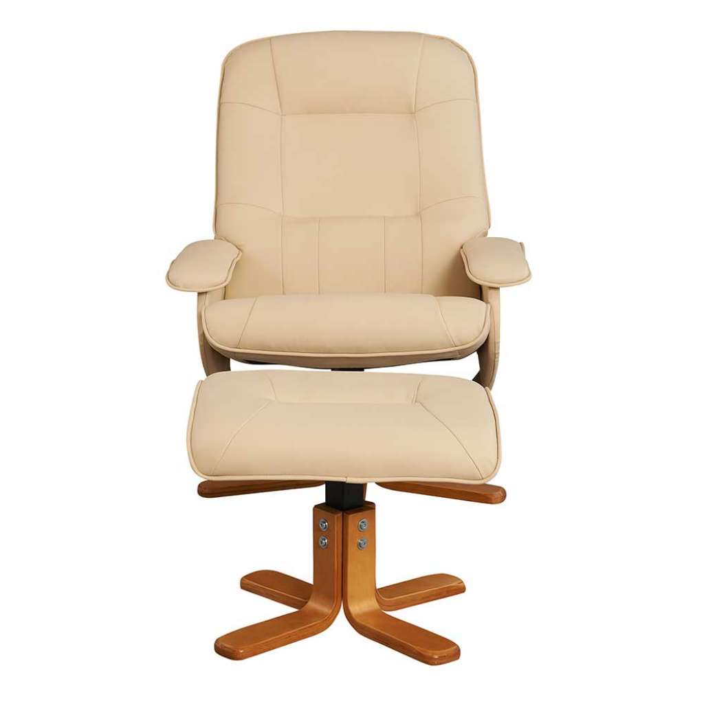 TV Sessel in Creme Weiß Kunstleder Fußhocker (2-teilig)