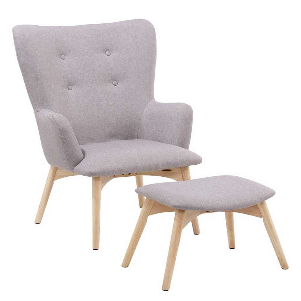 Skandi Design Wohnzimmersessel in Hellgrau Webstoff Fußhocker (2-teilig)