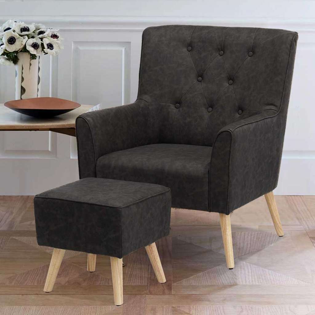 Kunstleder Sessel in Grau Retro Style (2-teilig)