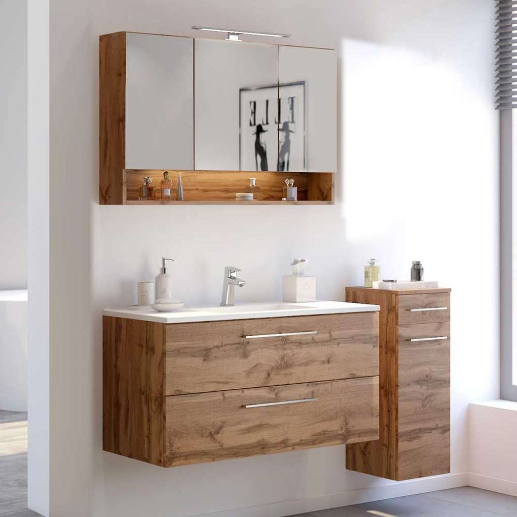 Design Badezimmer Möbel in Wildeiche Optik LED Beleuchtung (3-teilig)