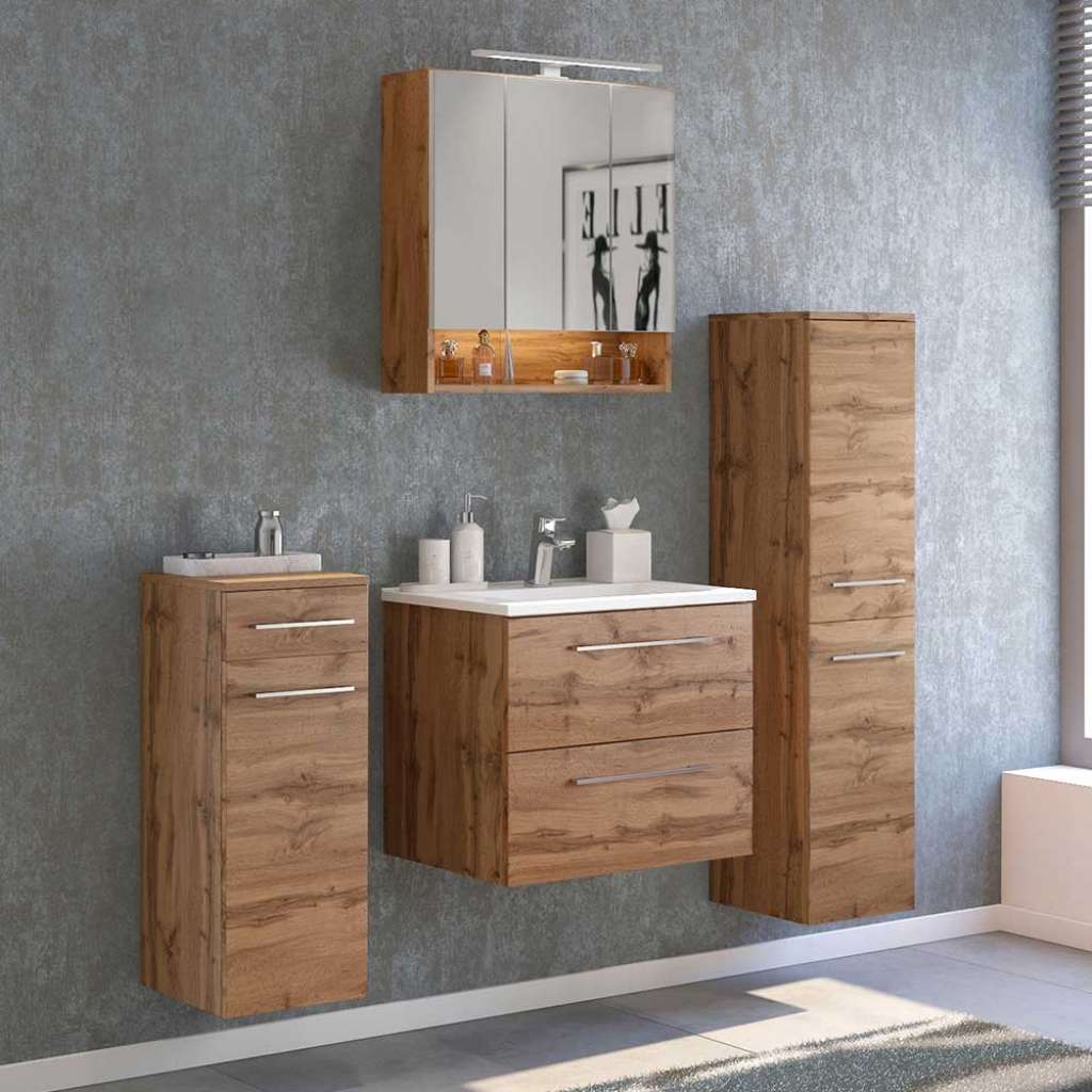 Design Badmöbelset in Wildeichefarben 120 cm breit (4-teilig)