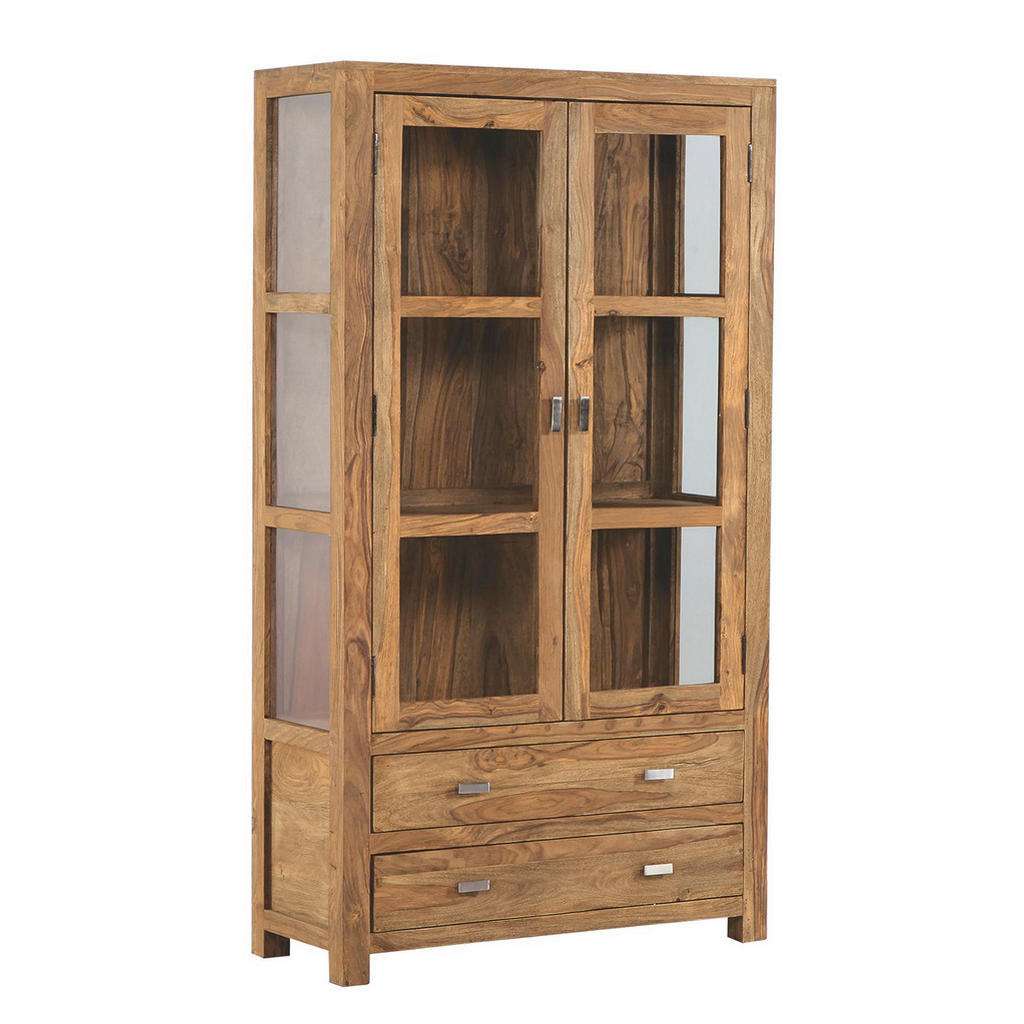 VITRINE Sheesham massiv Sheeshamfarben