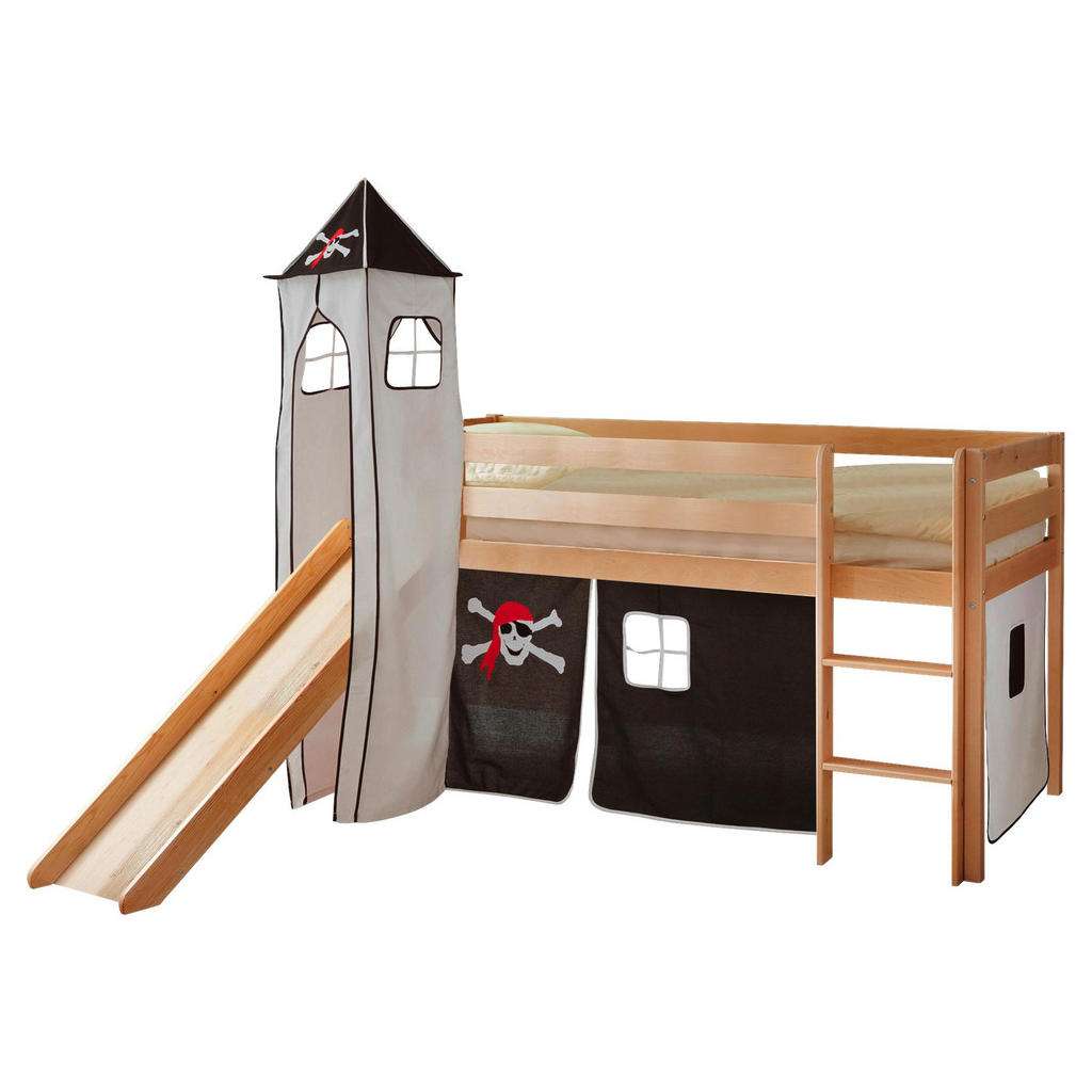 SPIELBETT Kiefer massiv 90/200 cm Schwarz, Weiß, Kieferfarben
