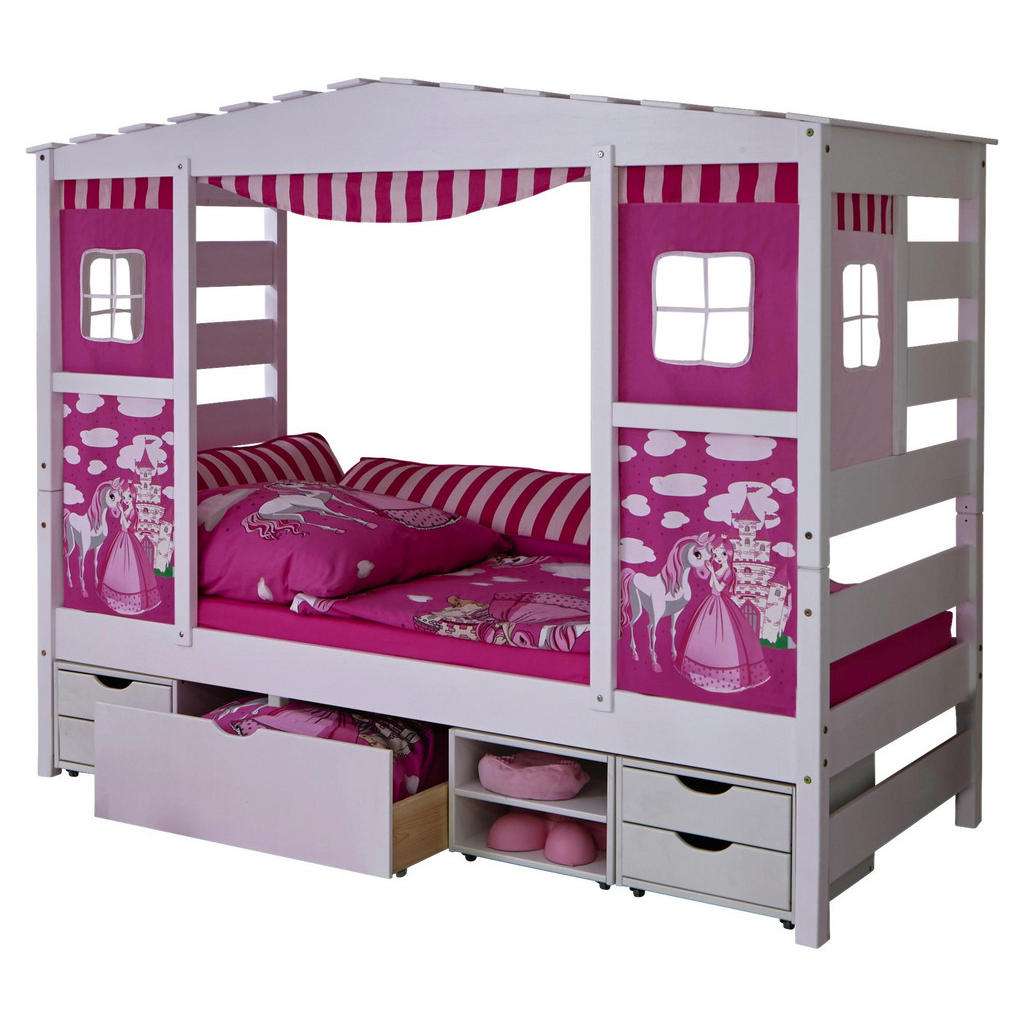 SPIELBETT Kiefer massiv 90/200 cm Weiß, Pink