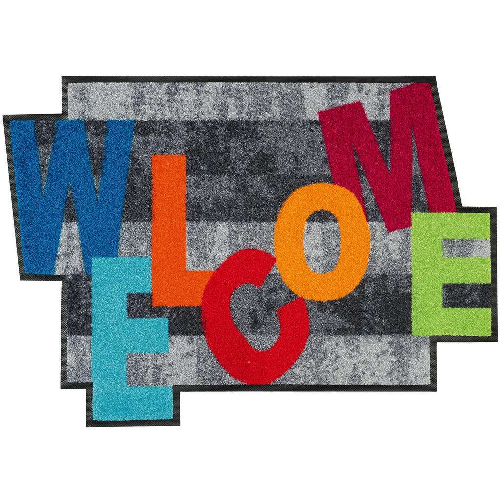 FUßMATTE 60/85 cm Texte Grau, Multicolor