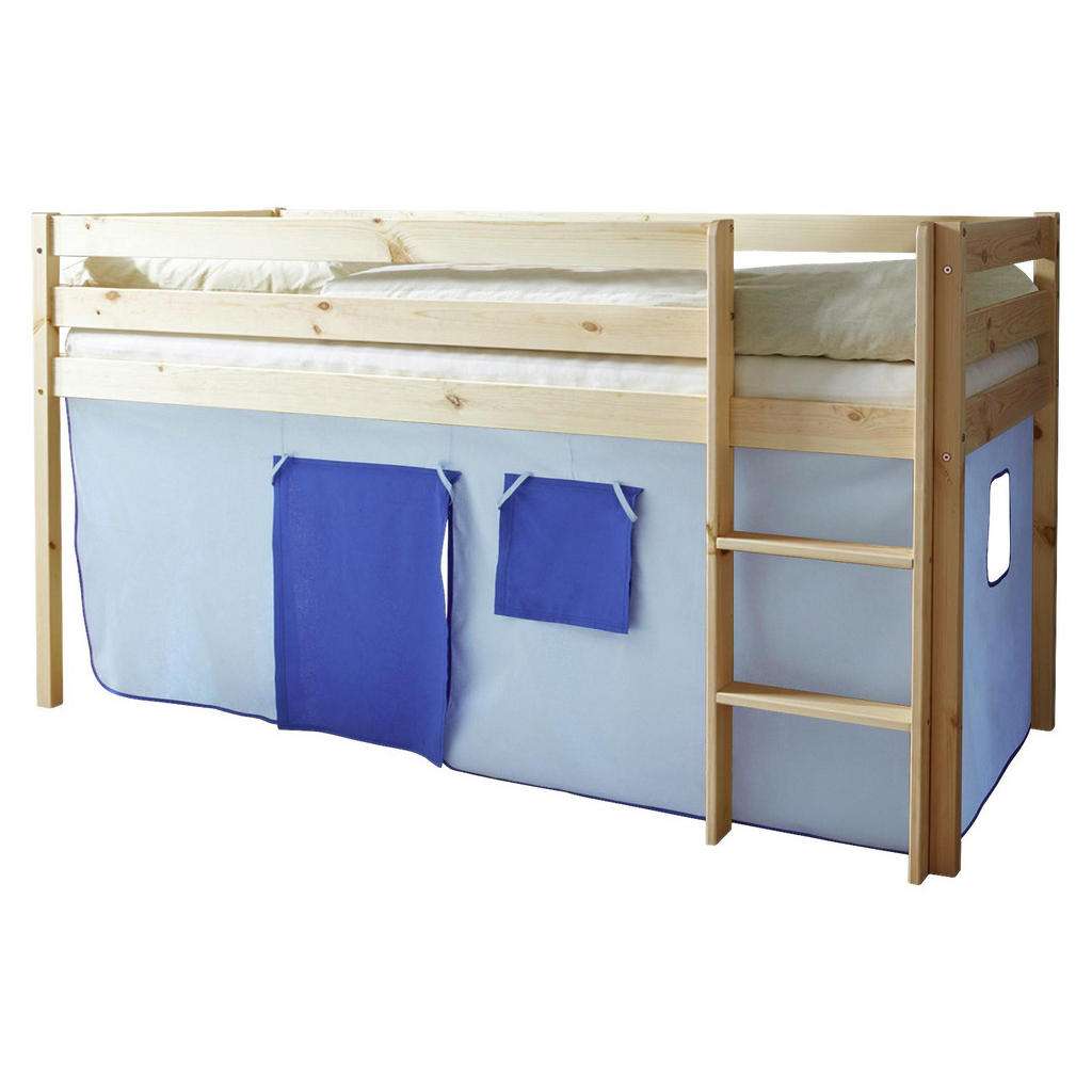SPIELBETT Kiefer massiv 90/200 cm Kieferfarben, Hellblau, Dunkelblau