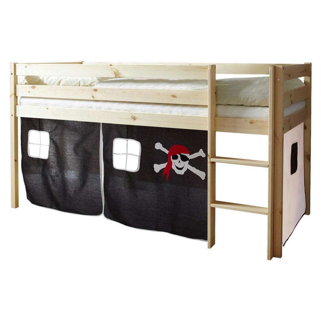 SPIELBETT Kiefer massiv 90/200 cm Schwarz, Weiß, Kieferfarben