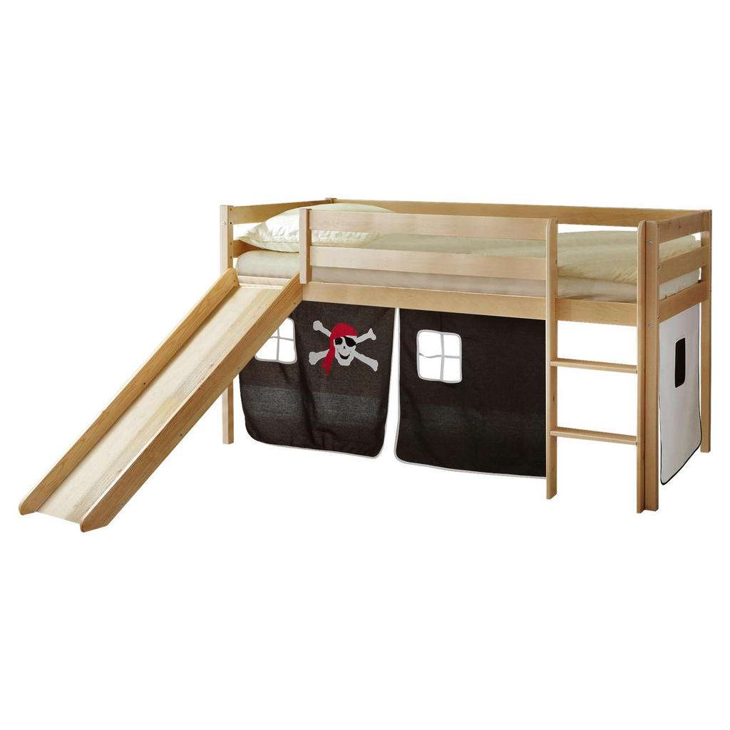 SPIELBETT Kiefer massiv 90/200 cm Schwarz, Weiß, Kieferfarben