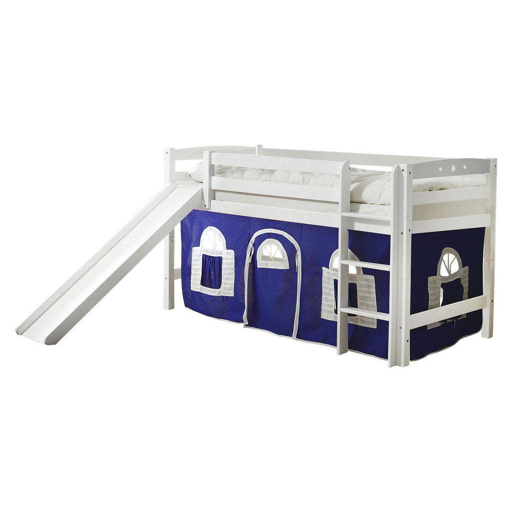 SPIELBETT Buche massiv 90/200 cm Blau, Weiß