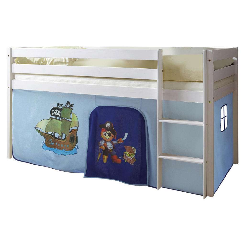SPIELBETT Kiefer massiv 90/200 cm Blau, Weiß