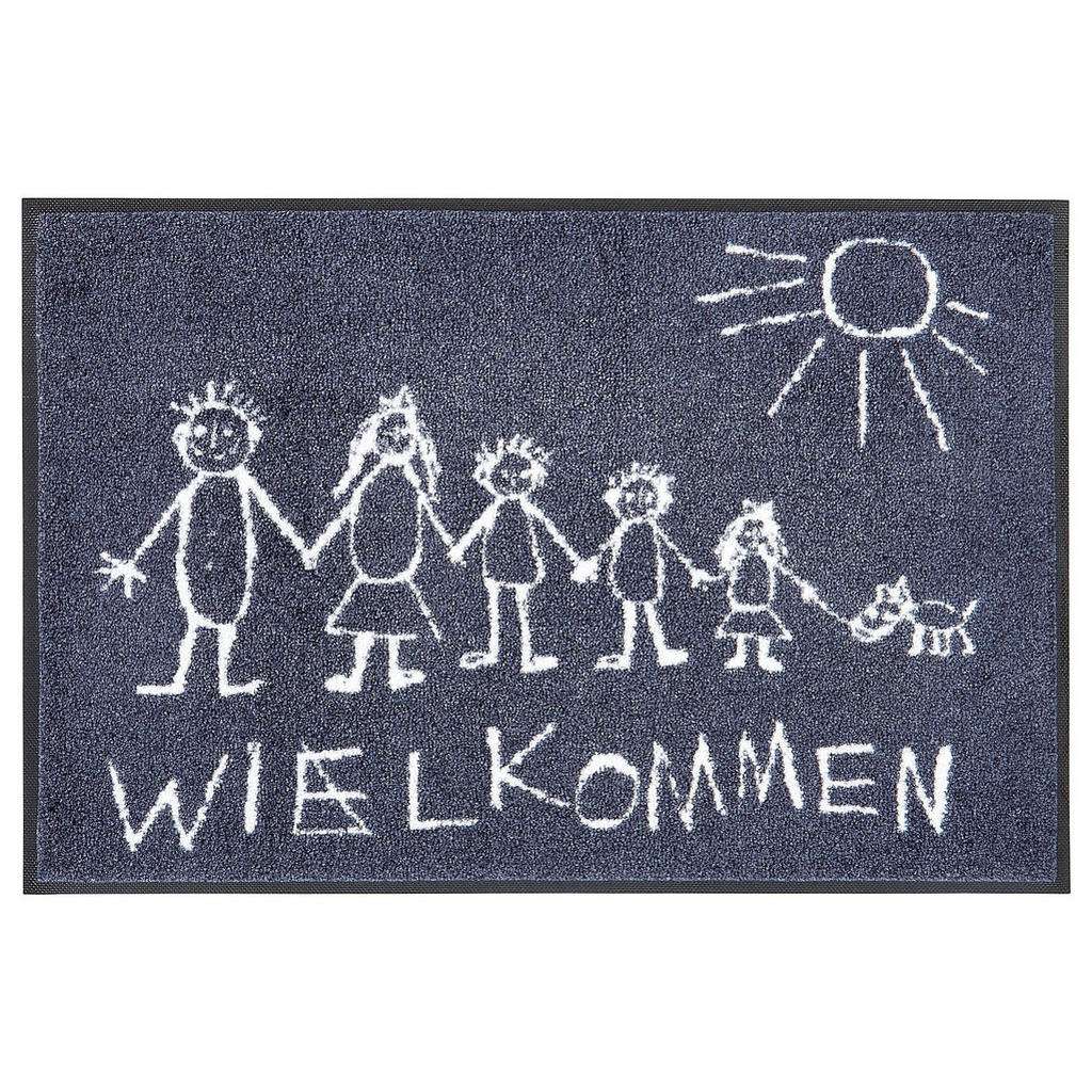 FUßMATTE 50/75 cm Weiß, Dunkelblau