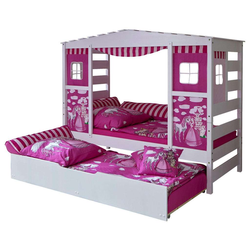 SPIELBETT Kiefer massiv 90/200 cm Weiß, Pink