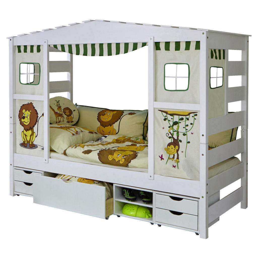 SPIELBETT Kiefer massiv 90/200 cm Multicolor, Weiß