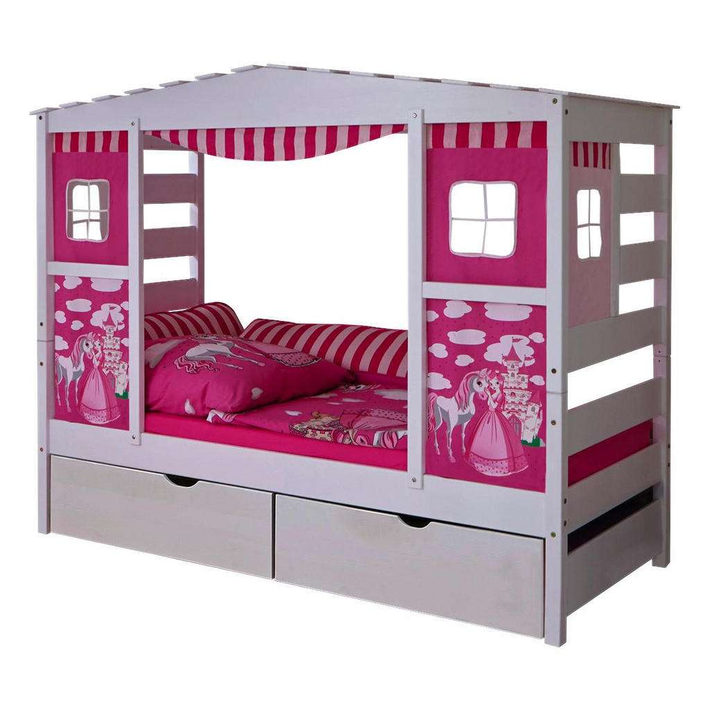 SPIELBETT Kiefer massiv 90/200 cm Weiß, Pink
