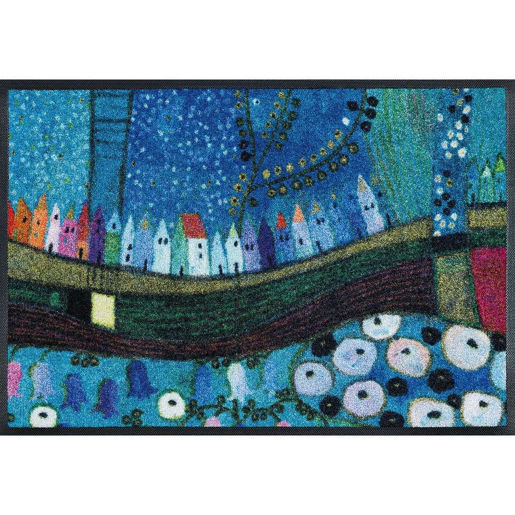 FUßMATTE 75/120 cm Graphik Blau, Multicolor