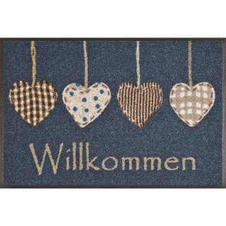 FUßMATTE 50/75 cm Herz Blau, Braun, Weiß, Beige