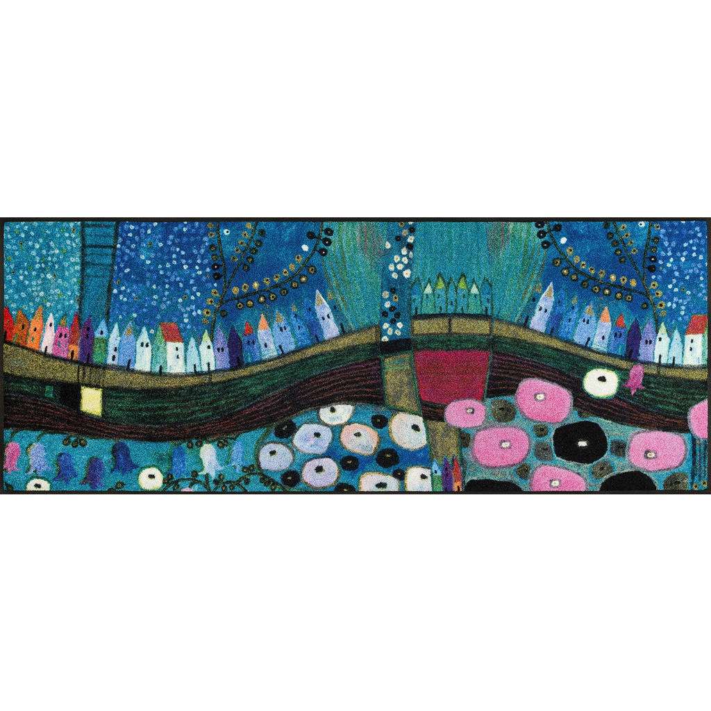 FUßMATTE 75/190 cm Graphik Blau, Multicolor
