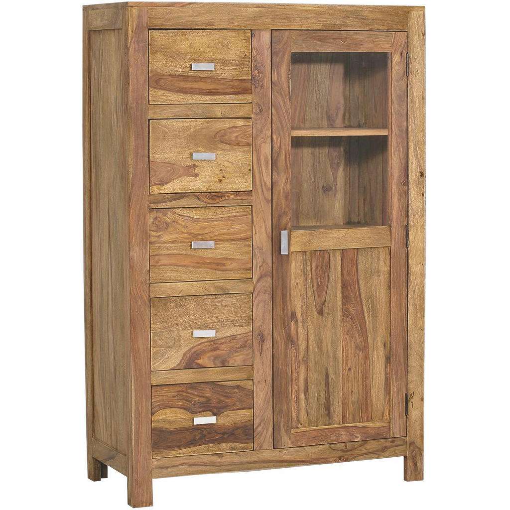VITRINE Sheesham massiv Naturfarben