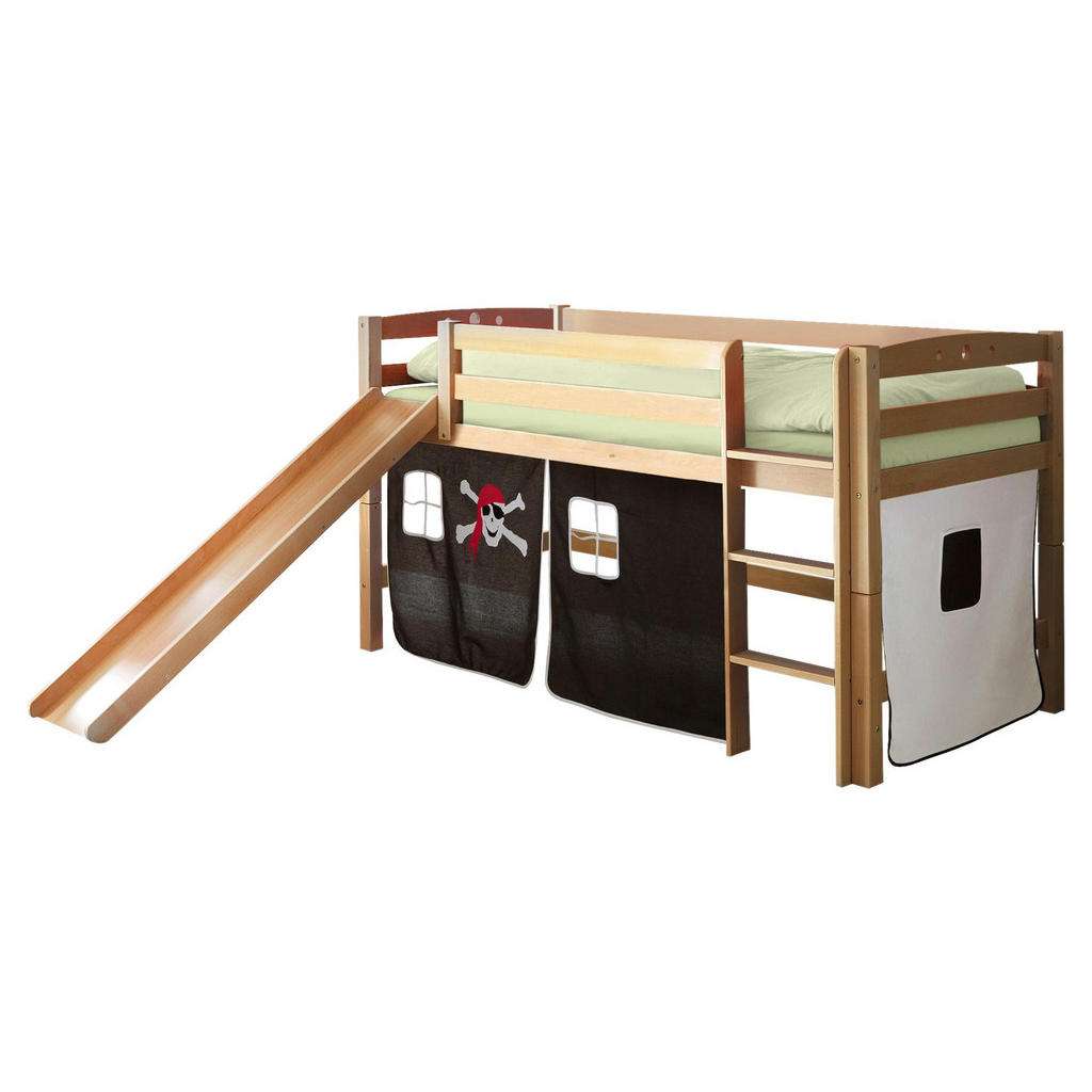SPIELBETT Buche massiv 90/200 cm Schwarz, Weiß, Buchefarben