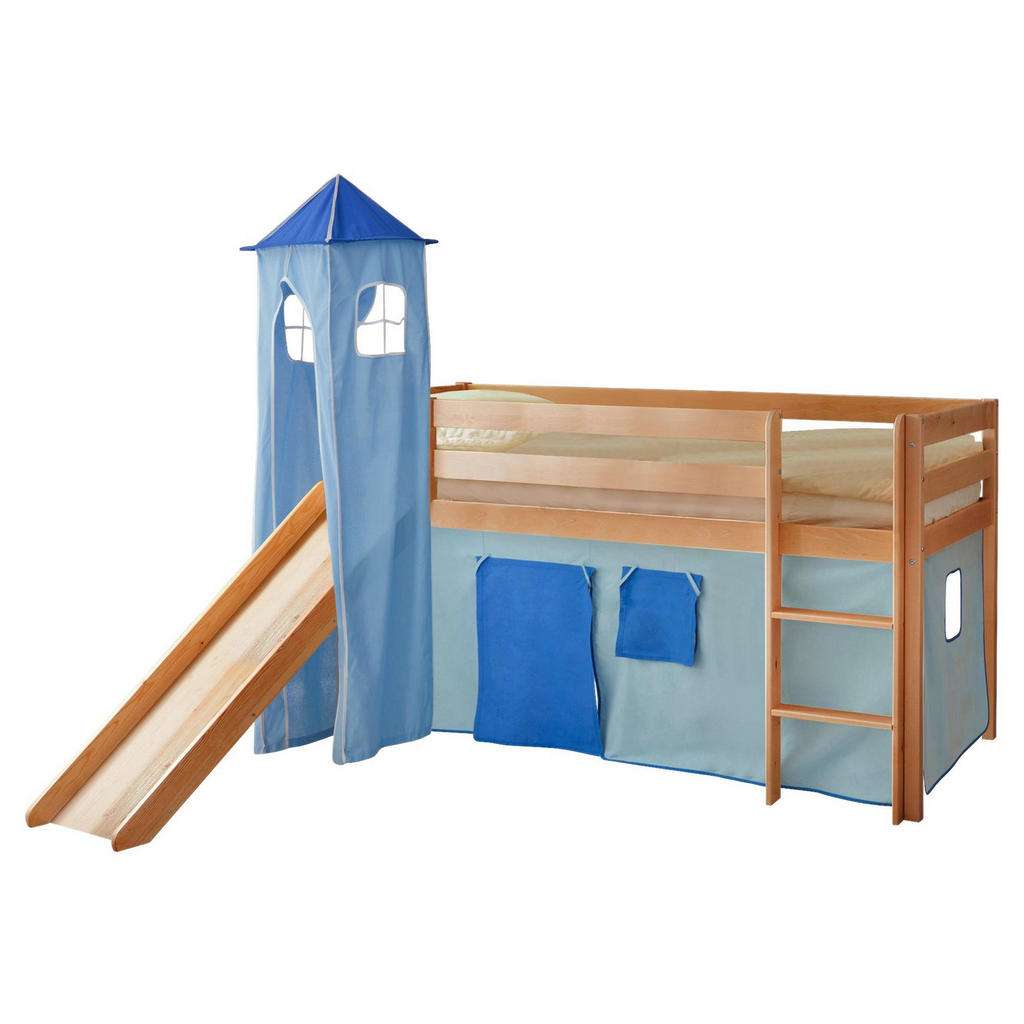 SPIELBETT Kiefer massiv 90/200 cm Kieferfarben, Hellblau, Dunkelblau