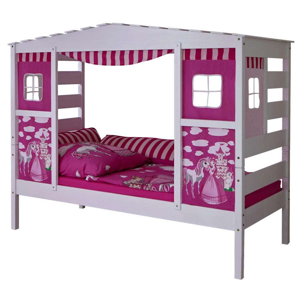 SPIELBETT Kiefer massiv 90/200 cm Weiß, Pink