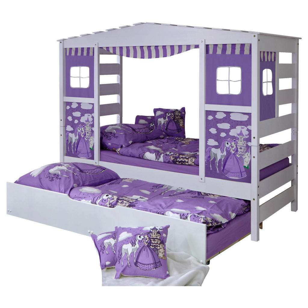 SPIELBETT Kiefer massiv 90/200 cm Weiß, Flieder