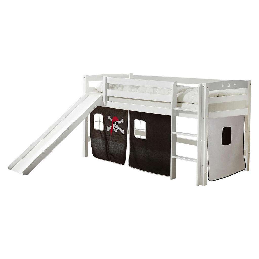 SPIELBETT Buche massiv 90/200 cm Schwarz, Weiß
