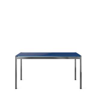 USM Haller - Haller Tisch 200 x 75 cm - hochglänzendes Glas RAL5010 enzianblau - indoor