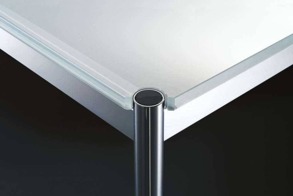 USM Haller - Haller Tisch 200 x 75 cm - hochglänzendes Glas RAL9010 reinweiss - indoor