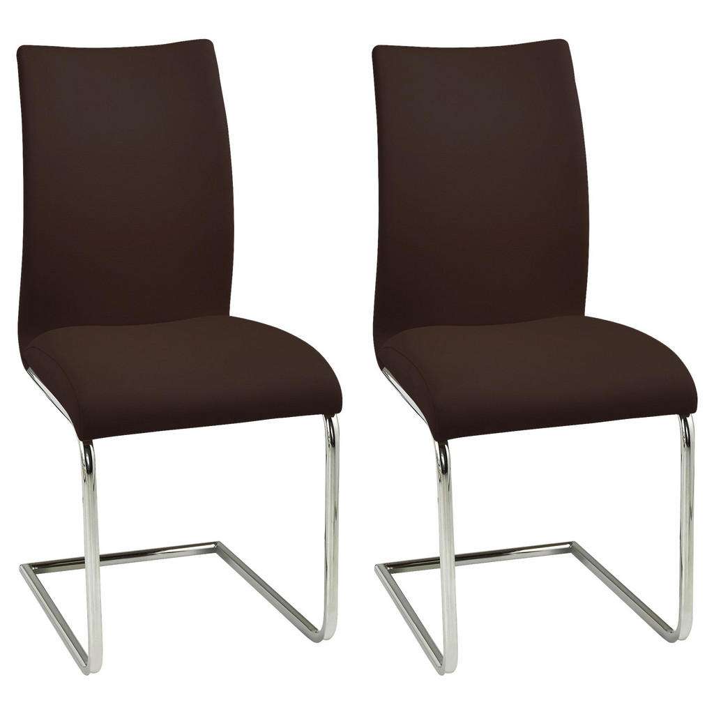 SCHWINGSTUHL-SET Lederlook Chromfarben, Dunkelbraun